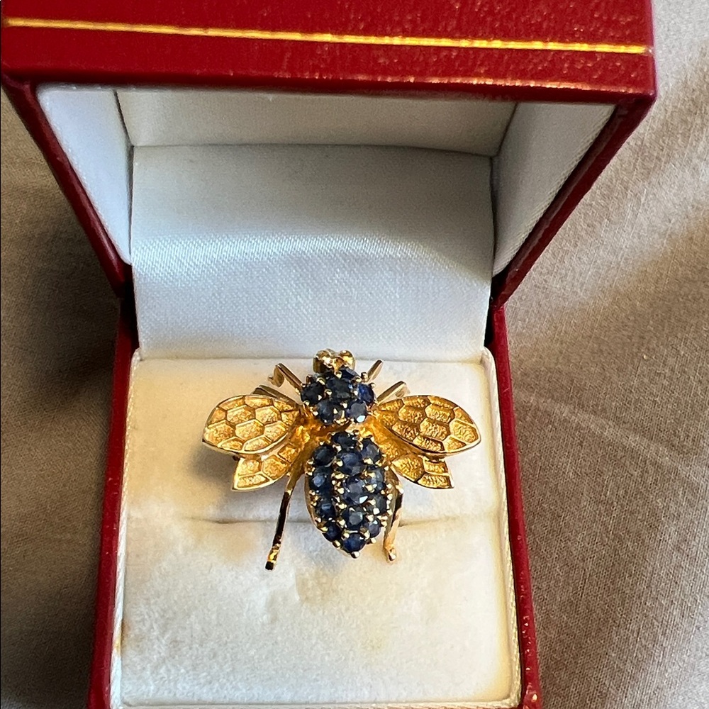 Elegant Gold and Blue Bee Brooch